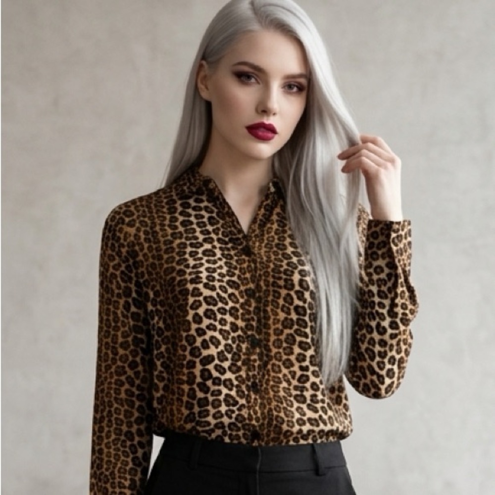 Lemon Grass Studio  Women’s Leopard Print Button Front Blouse Size S